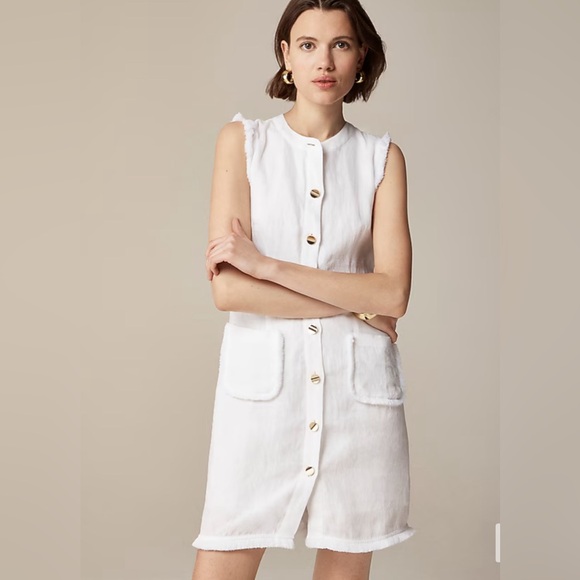 NW T J.Crew Size XL 100% Linen Raw-hem mini shirtdress In white - Picture 2 of 15